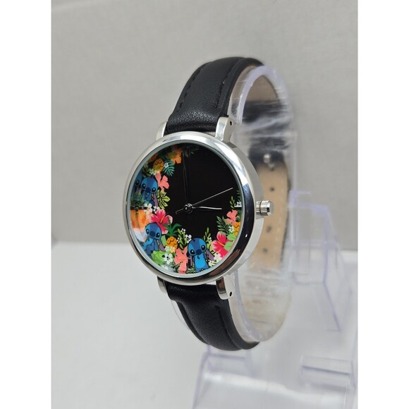 Disney Accutime Lilo Stitch Tropical Floral Black Analog Adult Watch New Battery main image 6